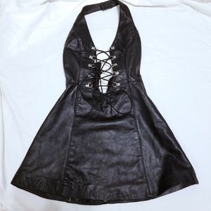 Custom, Black, Deep U, Leather Dress XS-00